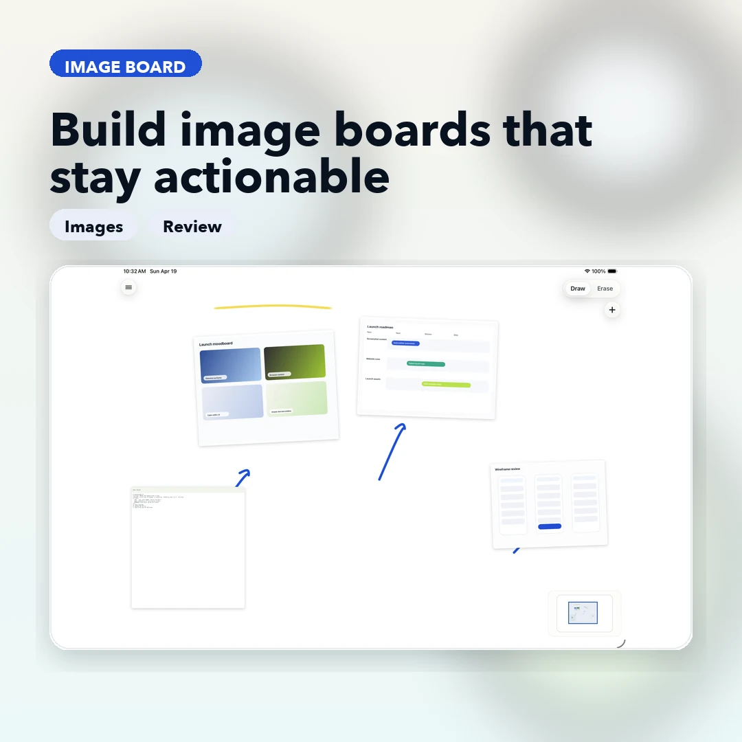 FlowShow image board with reference visuals, structured markup, and supporting notes on the canvas.
